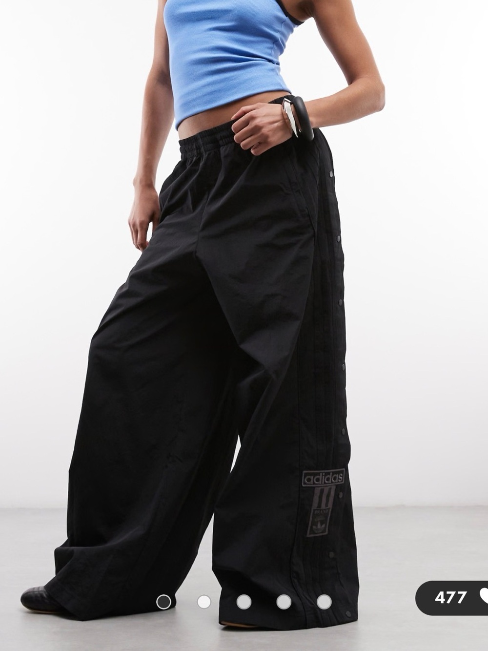 adidas Black Wide-Leg Snap-Front Track Pants